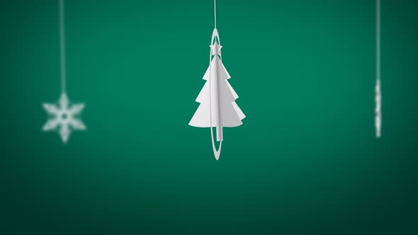 Paper Craft Christmas Tree Swinging Background Looped - Green