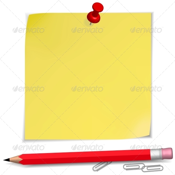 Adhesive Notes with Pin and Pencil - Man-made Objects Objects
