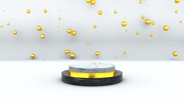 Marble Pedestal with Golden Bubbles alt