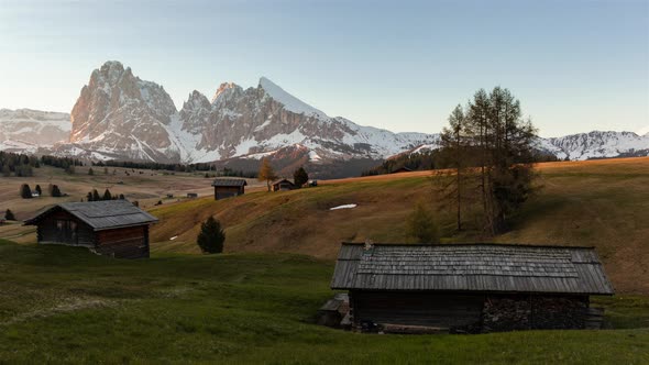 Night to Day of Langkofel and Pattkofel View From Seiser Alm, Dolomites, Italy alt
