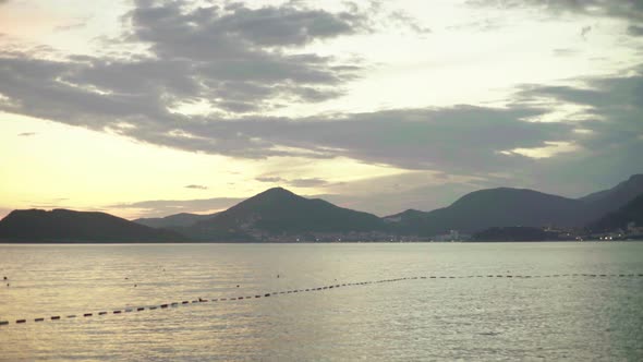 Seascape in the Evening at Sunset. Mountains and the Sea. Montenegro alt