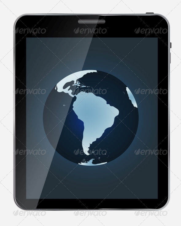 Abstract Design Realistic Tablet with World Map - Computers Technology