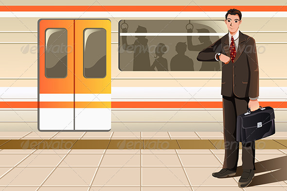 Businessman Waiting for Subway - Business Conceptual