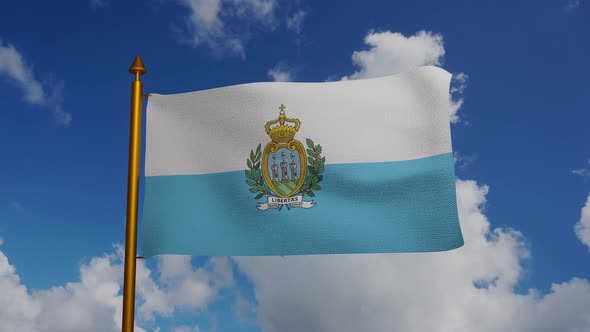 National flag of San Marino waving with flagpole and blue sky timelapse alt