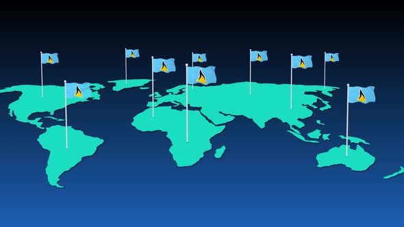 Saint Lucia  National Flag Fly On Earth Map Animation alt
