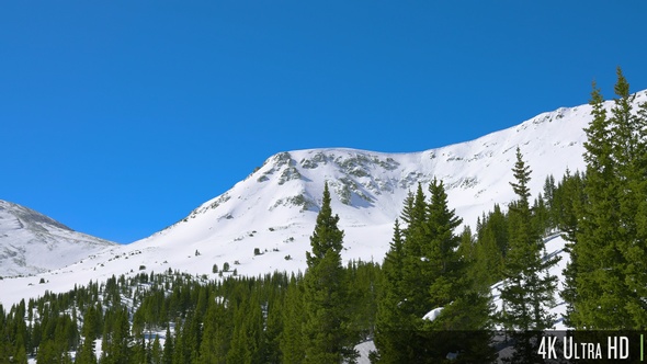 4k Aerial Parallax Of A Snowy Rocky Mountain Peak With Trees In The Foreground By Butlerm