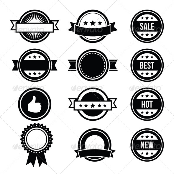 Retro Round Badges, Vintage Labels Set - Vector - Decorative Symbols Decorative