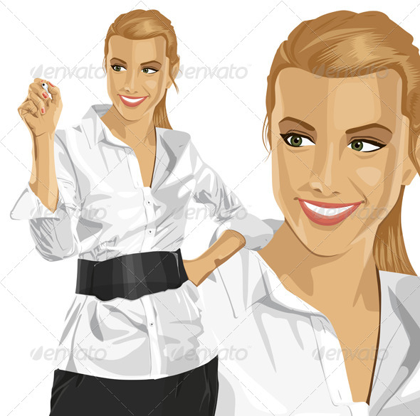 Vector Business Woman Writing Something - People Characters
