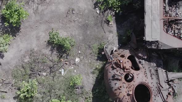 Vertical Video of a Burnt Military Equipment During the War in Ukraine alt