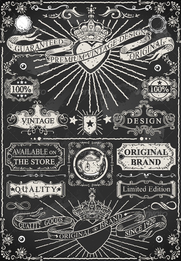 Set of Calligraphic Design Elements on Blackboard - Decorative Vectors