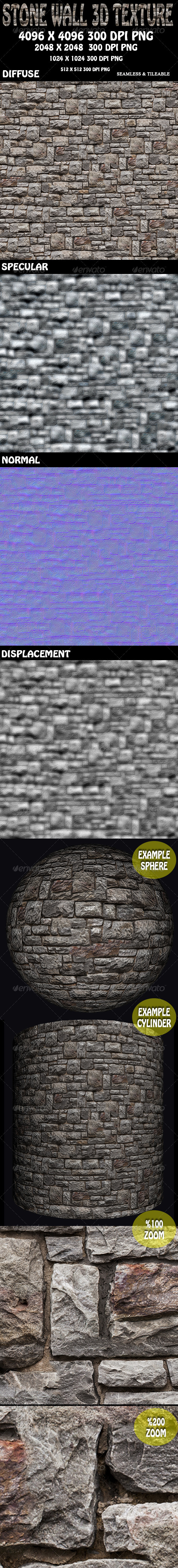 Stone Wall 3D Texture - 3DOcean Item for Sale