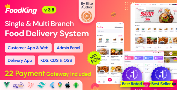 FoodKing - Restaurant Food Delivery System with Admin Panel & Delivery Man App | Restaurant POS