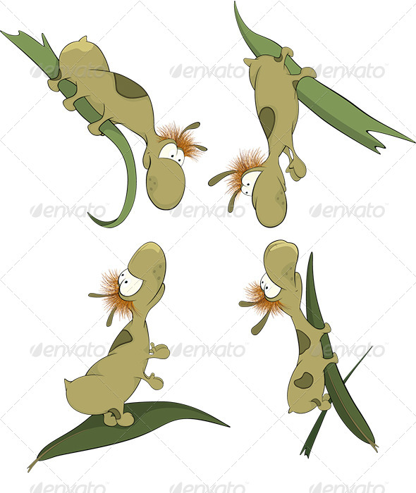 Green Worms on a Leaf Cartoon - Animals Characters