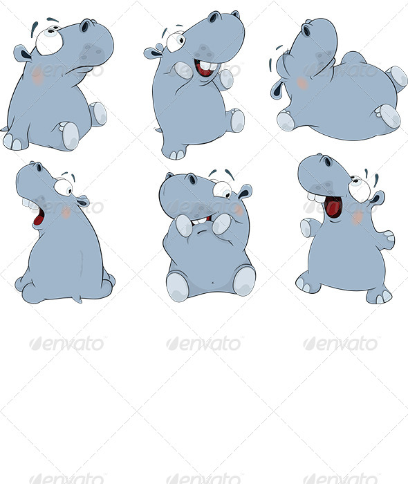 Blue Hippopotamuses Cartoon - Animals Characters