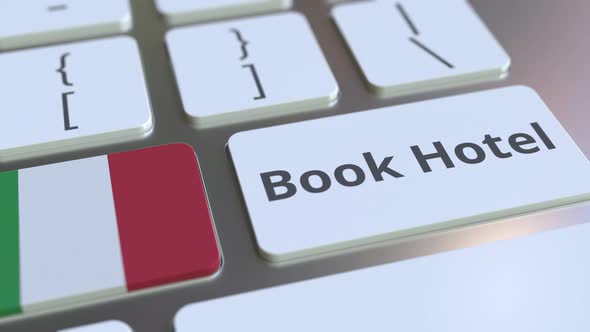 BOOK HOTEL Text and Flag of Italy on the Keys alt