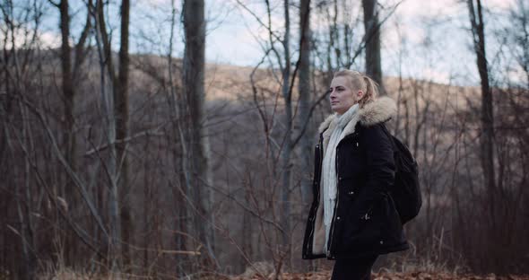 Leaisure Activities, Sport - Tourist Walking Along Mountain Trail in Mountains alt