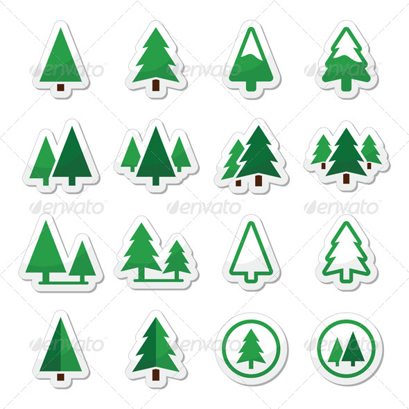 Pine Tree Vector Icons Set - Flowers & Plants Nature