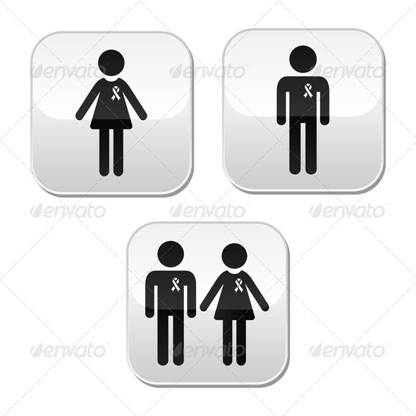 Man and Woman with Awareness Ribbons Buttons Set - Health/Medicine Conceptual