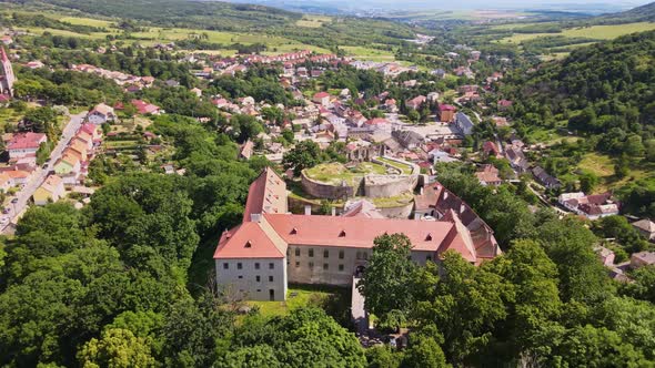 Aerial view of the castle in the town of Modry Kamen in Slovakia alt