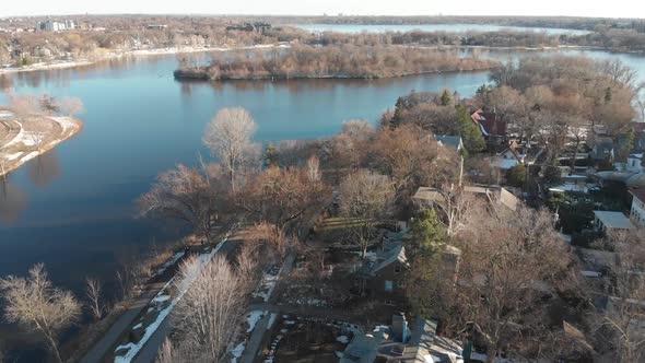 Aerial footage lake of the isles and Calhound lake,minnesota, during a sunny afternoon alt