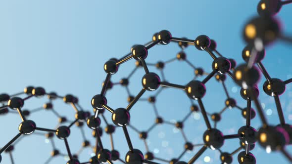 Loop animation of fullerene sphere carbon molecule. C60, graphene, Science alt