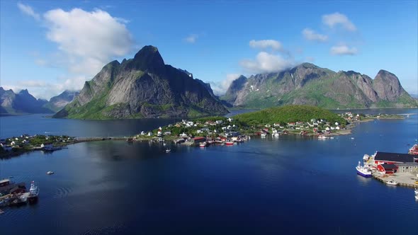 Aerial view of Reine, scenic town in Norway