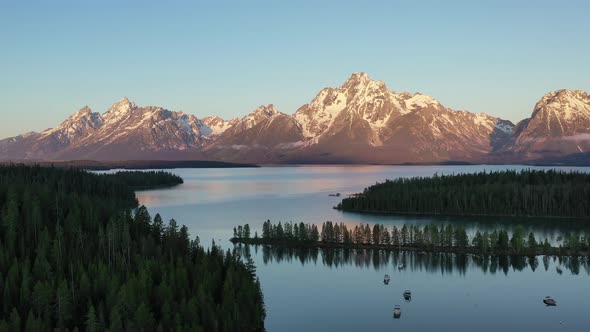 Grand Tetons Sunrise Aerial Pull Back alt