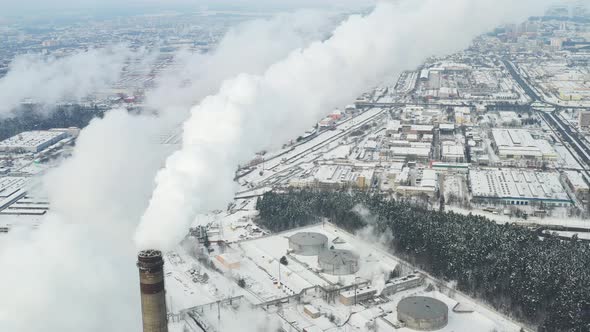 Thermal Power Plant in Winter in the City of Minsk alt