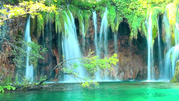 Waterfall in forest Plitvice Lakes National Park, Croatia