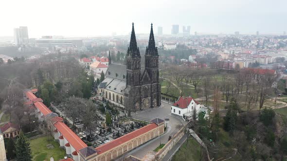 Aerial View of Vysehrad Castle, Prague, Czech Republic Ancient St Peter and Paul Catholic Cathedral alt