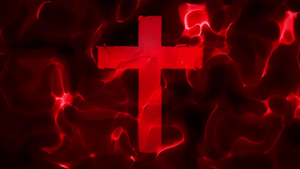 Submerged Holy Cross in Deep Red Fractal Liquid Background Loop