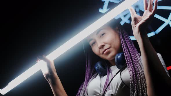 Closeup Portrait of Beautiful Trendy Woman with Deep Gazing Look alt