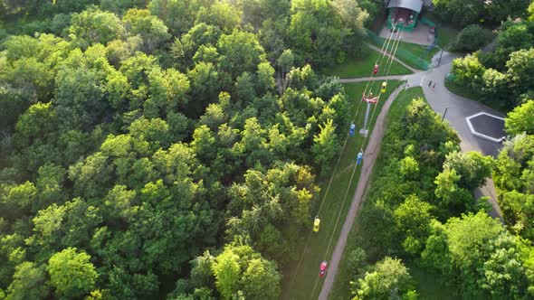 Cable car attraction aerial arc view, Kharkiv city