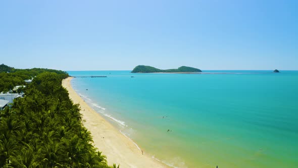 Aerial, Beautiful View On Palm Cove Beach And On Double Island In Cairns In Queensland, Australia