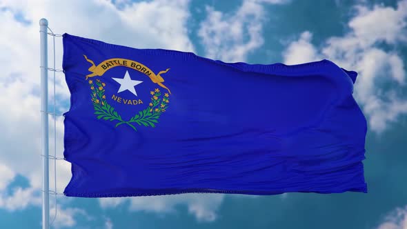 Flag of Nevada State Region of the United States Waving at Wind alt