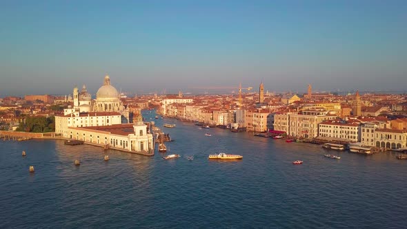 Aerial Orbit Over San Marco Square at Sunrise in Venice Italy alt