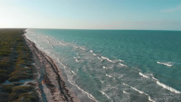 Aerial View of a Beautiful Mexican Beach From the Sea DRONE Fly Forward