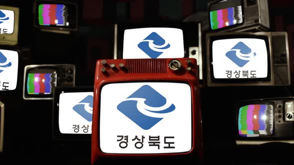 Flag of North Gyeongsang Province, South Korea, on Retro TVs.