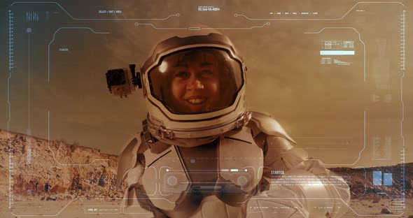 Female Astronaut Recording Video Diary on Mars alt