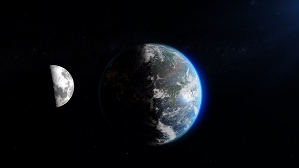 Moon and Earth rotate in space.