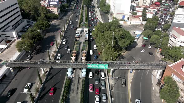 aerial cenital view of traffic jam in mexico city alt