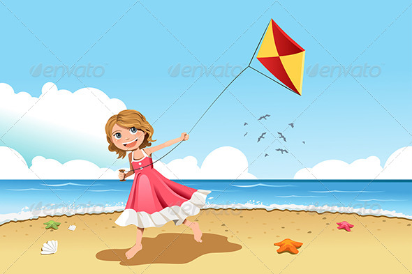 Girl Flying Kite - Sports/Activity Conceptual
