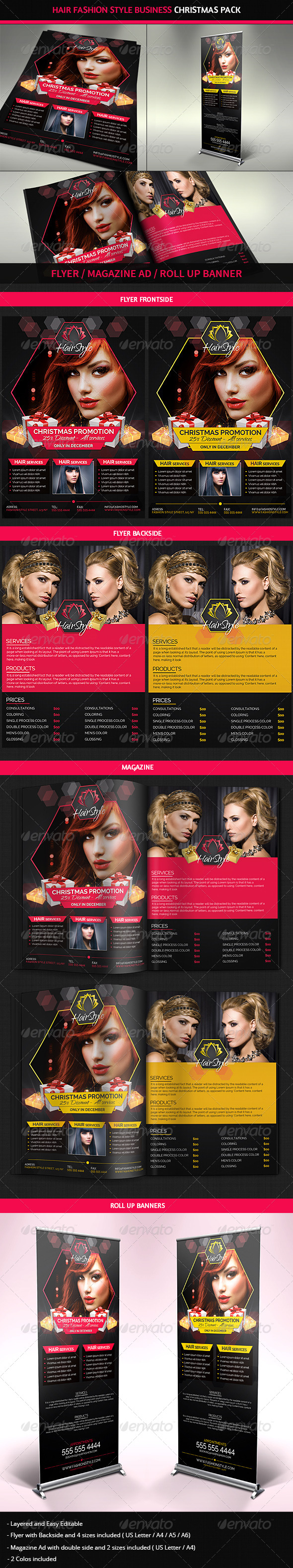 Hair Salon Fashion Christmas Advertising Pack - Commerce Flyers