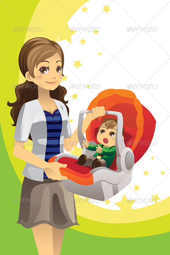 Mother Carrying Baby - People Characters