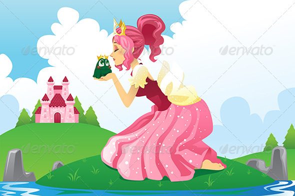 Princess Kissing a Frog - Characters Vectors