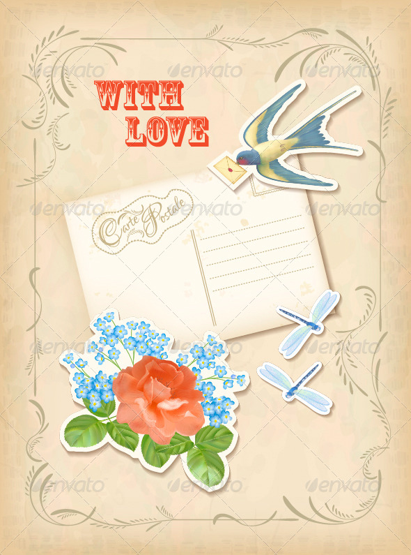 Vintage Scrapbook Elements Retro Card - Valentines Seasons/Holidays