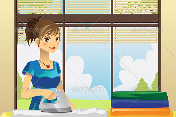 Housewife Ironing Clothes - People Characters