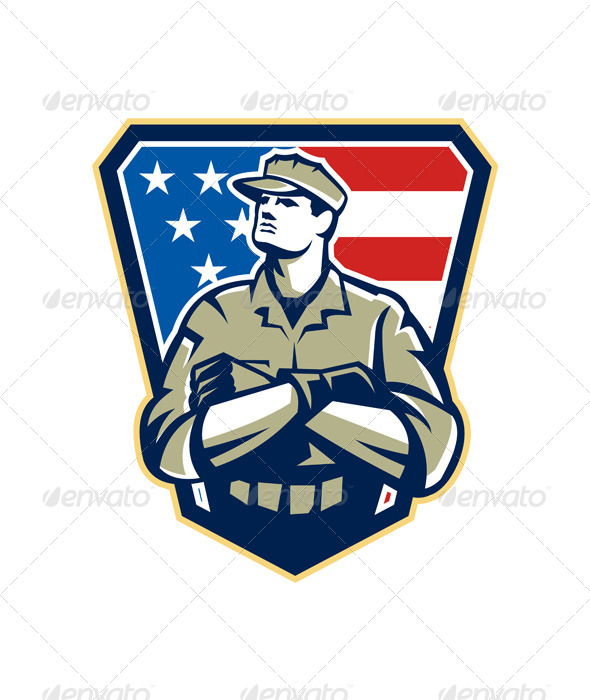 American Soldier Arms Folded Flag Retro - People Characters