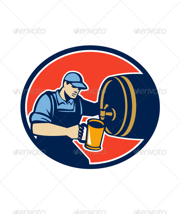 Brewer Bartender Pour Beer Pitcher Barrel Retro - People Characters