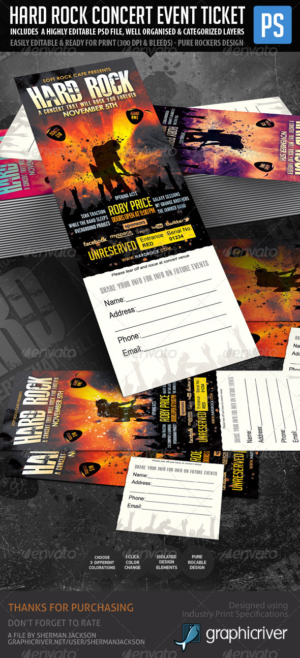 Hard Rock Concert Event Ticket/Show Pass - Miscellaneous Print Templates
